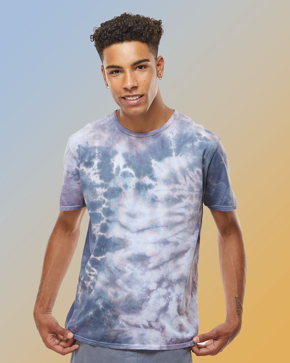 Unisex Over-Dyed Crinkle Tie-Dyed T-Shirt in Tranquil Blue