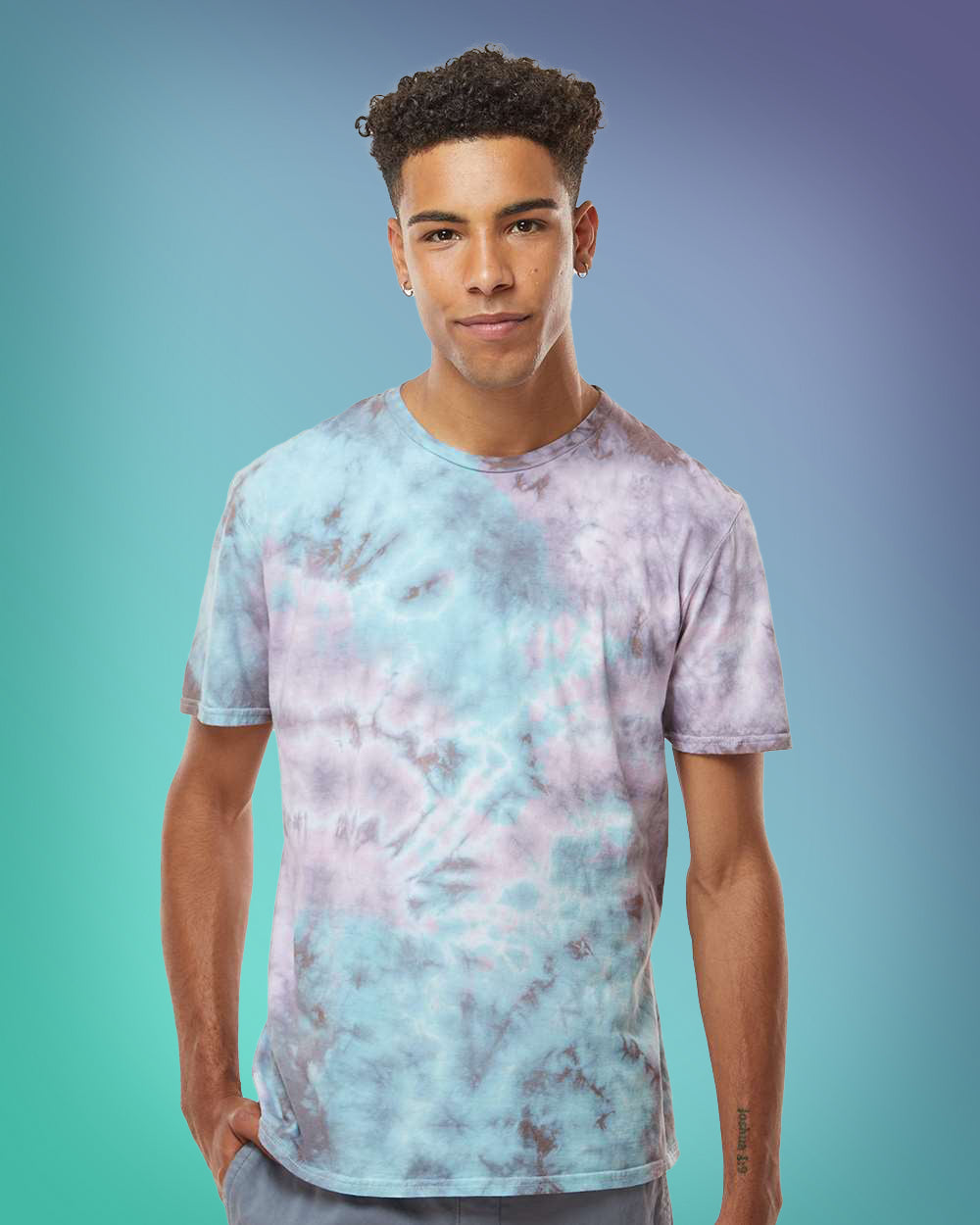 Unisex Over-Dyed Crinkle Tie-Dyed T-Shirt in Tranquil Blue and Digital Lavender